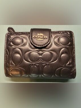Coach Embossed Signature Leather Wallet - Black with Gold Hardware